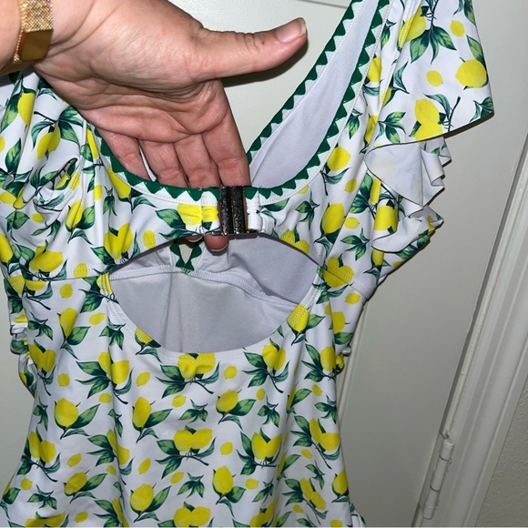 Aidonger lemon print ruffle one piece bathing suit swimsuit new nwt large L - Picture 6 of 9